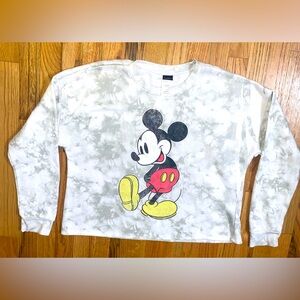 Disney Mickey Mouse Womens Size L Crewneck Sweatshirt Gray Tie Dye Distressed